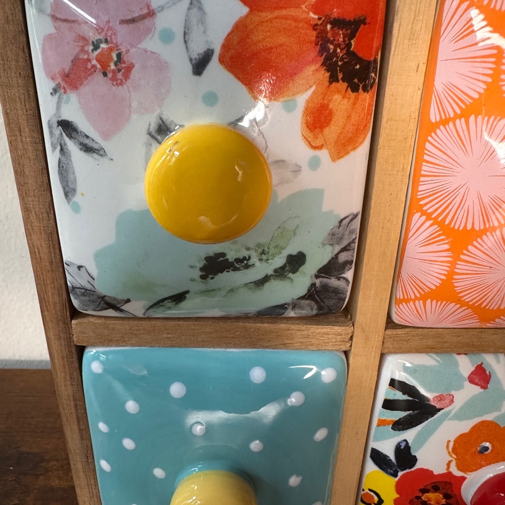Pioneer Woman Flea Market Floral 6-Drawer Ceramic Spice & Tea Box Organizer Wood - Picture 7 of 10